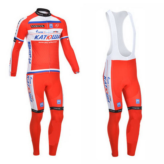 2013 Maillot Katusha Tirantes Mangas Largas Blanco Y Rojo